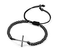 555Jewelry Stainless Steel Sideways Cross Bracelet for Women Adjustable String Bracelets Cross, Extendable Slide Cuff Bangle Beaded Bolo Bracelets for Women, Black