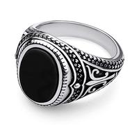 555Jewelry Stainless Steel Signet Ring for Men, Retro Vintage Ethnic Celtic Seal Oval Black Onyx Ring, Antique Style Ring, Size Q