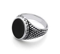 555Jewelry Stainless Steel Signet Rings, Scales Signet Ring, Antique Style Ring, Retro Vintage Ethnic Celtic Seal Oval Black Onyx Ring, Silver, Size V 1/2