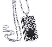555Jewelry Stainless Steel Star of David Necklace for Men, Box Chain Patterned Star Of David Necklace for Women, Dog Tag Star of David Necklace, Mens Jewish Star Necklace, 20 Inch, Silver & Black