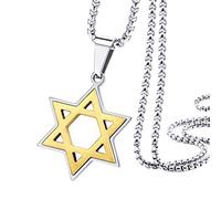 555Jewelry Stainless Steel Star of David Necklace for Men, Box Chain Star Of David Necklace for Women, Small Jewish Star Necklace, Mens Jewish Star Necklace, 18 Inch, Silver & Gold