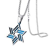 555Jewelry Stainless Steel Star of David Necklace for Men & Women, 16-24 Inch Box Chain (24 Inch0 cm, Silver/Blue)