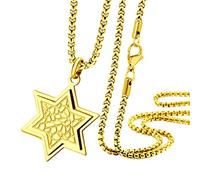 555Jewelry Stainless Steel Star of David Necklace for Men & Women, Box Chain Patterned Star Of David Necklace for Women, Small Jewish Star Necklace, Mens Jewish Star Necklace, 24 Inch, Gold