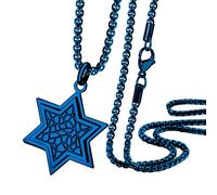 555Jewelry Stainless Steel Star of David Necklace for Men & Women, Box Chain Patterned Star Of David Necklace for Women, Small Jewish Star Necklace, Mens Jewish Star Necklace, 20 Inch, Blue