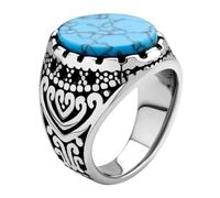 555Jewelry Stainless Steel Vintage Celtic Signet Turquoise/Onyx Stone Ring for Men, Stainless Steel, No Gemstone