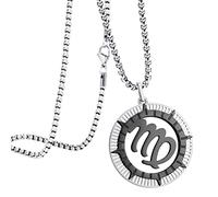 555Jewelry Stainless Steel Virgo Necklace for Wife, Horoscope Constellation Necklaces for Women & Ladies, Zodiac Sign Pendant for Men, Astrology Necklace for Her, 22 Inch, Silver/Black