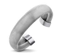 555Jewelry Stainless Steel Womens Trendy Modern Mesh Wrap Open Cuff Stackable Expandable Fashion Charm Fine Jewelry Accessory Bangle Bracelet, Silver 65 mm