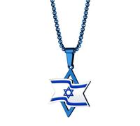 555Jewelry Star of David Necklace for Men, Stainless Steel Jewish Star Necklace for Women, Small Jewish Star Necklace with Core Israel Flag for Ladies and Gentlemen | Blue, 24 Inch