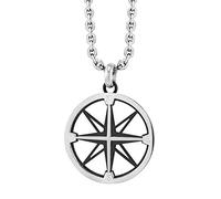 555Jewelry Unisex Stainless Steel Navigator Navigation Compass Pendant Necklace (Silver & Black)