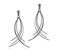 555Jewelry Womens Stainless Steel Curved Dangle Threader Drop Shiny Hanging Stud Metal Shiny Post Stud Push Back Statement Party Trendy Fashion Jewelry Accessory Earrings, Black