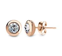 555Jewelry Womens Stainless Steel Round Solitaire Bezel Sparkly Brilliant Cute Assorted Multiple Colors Jewelry Fashion Accessory Stud Earring Set Pair, Pink Gold & White Cubic Zirconia
