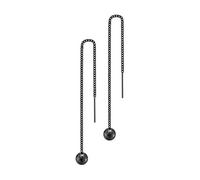 555Jewelry Womens Stainless Steel Small Ball Glitter Drop Threader Thread Dangle Delicate String Pull Through Long String Chain Minimal Fashion Accessory Jewelry Earrings, Black