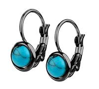 555Jewelry Womens Stainless Steel Stone Marble Round Circle Vintage Genuine Delicate Cut Classic Leverback Findings Finish Fashion Accessories Jewelry Earring, Black & Turquoise