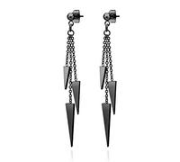 555Jewelry Womens Stainless Steel Triple Triangle Dangle Stylish Chain Chandelier Edgy Drop Post Stud Push Back Ladies Party Jewelry Fashion Accessory Earrings, Black