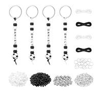 556 Pcs Football Keyring Making Kit Resin DIY Keychain Making Kit Includes Key Rings, Letter Bead, Football Bead, Black and White Beads and Cords Craft Keyrings for Backpack Charms, Party Favours