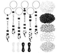 556Pcs DIY Soccer Bead Keychain Adjustable Letter Number Beads Metal Key Rings Nylon Cord Sports Theme Party Favors Gift Football Party Bags Fillers for Soccer Fans Birthday Event Decorations (B)