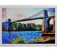 557005 - Menai Bridge, Gwynedd, North Wales Watercolour Picture Limited Edition A3