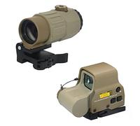 558 Green & Red Dot Reflex Scope and G45 5X Magnifying Glass Combo, Optical Holographic Hybrid Sight with G45 Magnifier, Quick Release Rollover Multiplier, for 20mm Rail Mount (Tan)