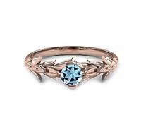 55Carat 18K Rose Gold Plated Natural Blue Topaz Ring for Women | Elegant Leaf Design Proposal & Bridal Jewelry | November Birthstone Gift U