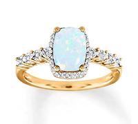 55Carat Choose Your Gemstone Color Yellow Gold Plated Striking Ring Twinkling Round Diamonds Western Design for Wedding Engagement or Size-4-13, Sterling Silver, Created Opal