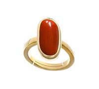 55Carat Coral Gemstone 18K Gold Plated Adjustable Rings Lab Certified Untreated Natural Moonga Ratan Size-H to P