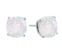 55Carat Created Opal 925 Sterling Silver White Color Stud Earring Cushion-Cut friction-back Gemstone Fashion Jewelry