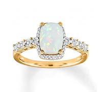 55Carat Created Opal & Diamond Halo Ring for Women, Yellow Gold Plated Sterling Silver Engagement Wedding Anniversary Promise Ring, Sizes J