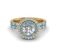 55Carat Double Band Round Halo Diamond Ring Yellow Gold Plated Natural Blue Topaz Round Shape Double Halo Engagement Ring Prong Setting Dimensione M Party Wear Daily Wear Ornament