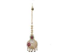 55Carat Exclusive Collection Maangtika Multicolor CZ Brass Plated Beautiful Chaand Bali Style Decorated with Stone and Pearl Work Indian Accessory for Women and Girls