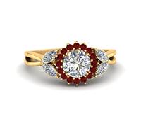 55Carat Flower Halo Split Shank Diamond Ring Yellow Gold Plated Created Ruby Round Shape Halo Engagement Rings Prong Setting Dimensione Q Lightweight Office Wear Everyday Gift Jewelry