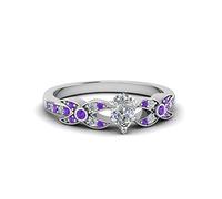 55Carat Flower Pave Diamond Ring Sterling Silver Natural Amethyst Pear Shape Petite Engagement Rings Prong Setting Dimensione O Matching Jewelry Wedding Jewelry Easy to Wear Gifts