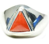 55Carat Genuine Red Triangle Coral Silver Ring for Men 3 Carat Sterling Astrological Size UK I-Z
