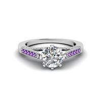 55Carat High Set Milgrain Diamond Engagement Ring Sterling Silver Natural Amethyst Round Shape Milgrain Engagement Rings Prong Setting Dimensione V Minimal Surprise Gifts for Ladies