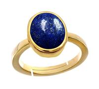 55Carat Lapis Lazuli Gemstone 18K Gold Plated Adjustable Rings Lab Certified Natural Lazvart Ratan Size-H to P