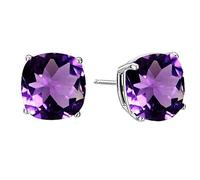 55Carat Natural Amethyst 925 Sterling Silver Purple Color Stud Earring Cushion-Cut Friction Back Prong Set For Women & Girls