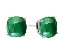 55Carat Natural Malachite 925 Sterling Silver Green Color Stud Earring Cushion-Cut Push Back Prong Set Handmade Jewelry