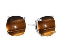 55Carat Natural Tiger Eye 925 Sterling Silver Brown Color Stud Earring Cushion-Cut Butterfly backing Prong Set Gift For Women