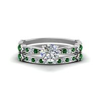 55Carat Petite Pave Diamond Bridal Set Sterling Silver Created Emerald Round Shape Wedding Ring Sets Pave Setting Dimensione L Matching Jewelry Wedding Jewelry Easy to Wear Gifts