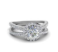 55Carat Sterling Silver Created Cubic Zirconia Round Halo Engagement Ring for Women | Reverse Split Shank Promise Ring | Anniversary Birthday Gift for Her M