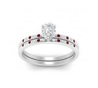 55Carat Sterling Silver Created Ruby & CZ Pear Shape Wedding Ring Set for Women | Scattered Bezel Matching Engagement & Bridal Band | Easy Wear Anniversary Jewelry Gift L
