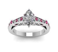 55Carat Tapered Vintage Engagement Ring Sterling Silver Created Pink Sapphire Marquise Shape Vintage Engagement Rings Bezel Setting Dimensione N Minimal Surprise Gifts for Ladies