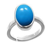 55Carat Turquoise Silver Plated Adjustable Rings Lab Certified Gemstone Natural Firoza Rashi Ratan Size-Q to Z