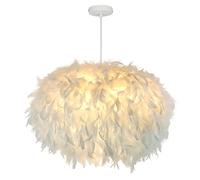 55cm/21.8" Ellipsoid White Feather Pendent Light Feather Lampshade Ceiling Light Fixture Feather Chandelier for Living Room, Bedroom, Dining Room