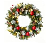 55cm/22 Inch Pre-Lit Artificial 40 LED lights Christmas Wreath with Pine Nuts Berries Frost Branches and Spherical Clusters Adornment Applicable to the Windows Door Mantel Christmas Decorations