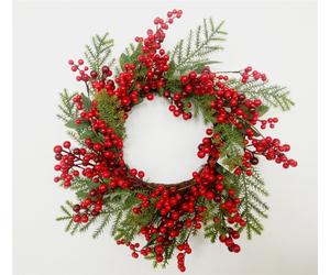 55cm Artificial Red Holly Berries Green Flower Leaves Garland Wreath Home Decor