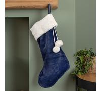 55cm Blue Soft Plush Hanging Christmas Stocking with Faux Fur Trim and Pom Poms