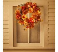 55CM Christmas Halloween LED Autumn Chrysanthemum Maple Leaves Garland Wreath