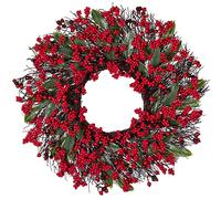 55cm Christmas Red Berry Wreath, Christmas Wreath for Front Door, Xmas Artificial Berries Wreath Lifelike Holly Winterberry Wreath for Home Christmas Decor