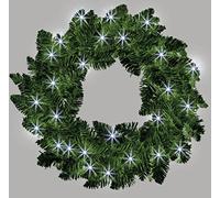 55cm Imperial Pine Pre-Lit Green Wreath with 30 Cool White LEDs and 120 Tips Christmas Holiday Xmas Home Office Fireplaces Stairs Decoration