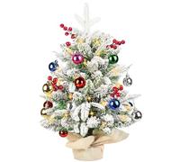 55Cm Mini Christmas Tree Festive Fix Mini Tabletop Christmas Tree With 20 Led Lights Christmas Tree1 Topper With 30Cm Light String, 24 Balls, 6 Strings Of Red Fruits Decoration Christmas Decorations